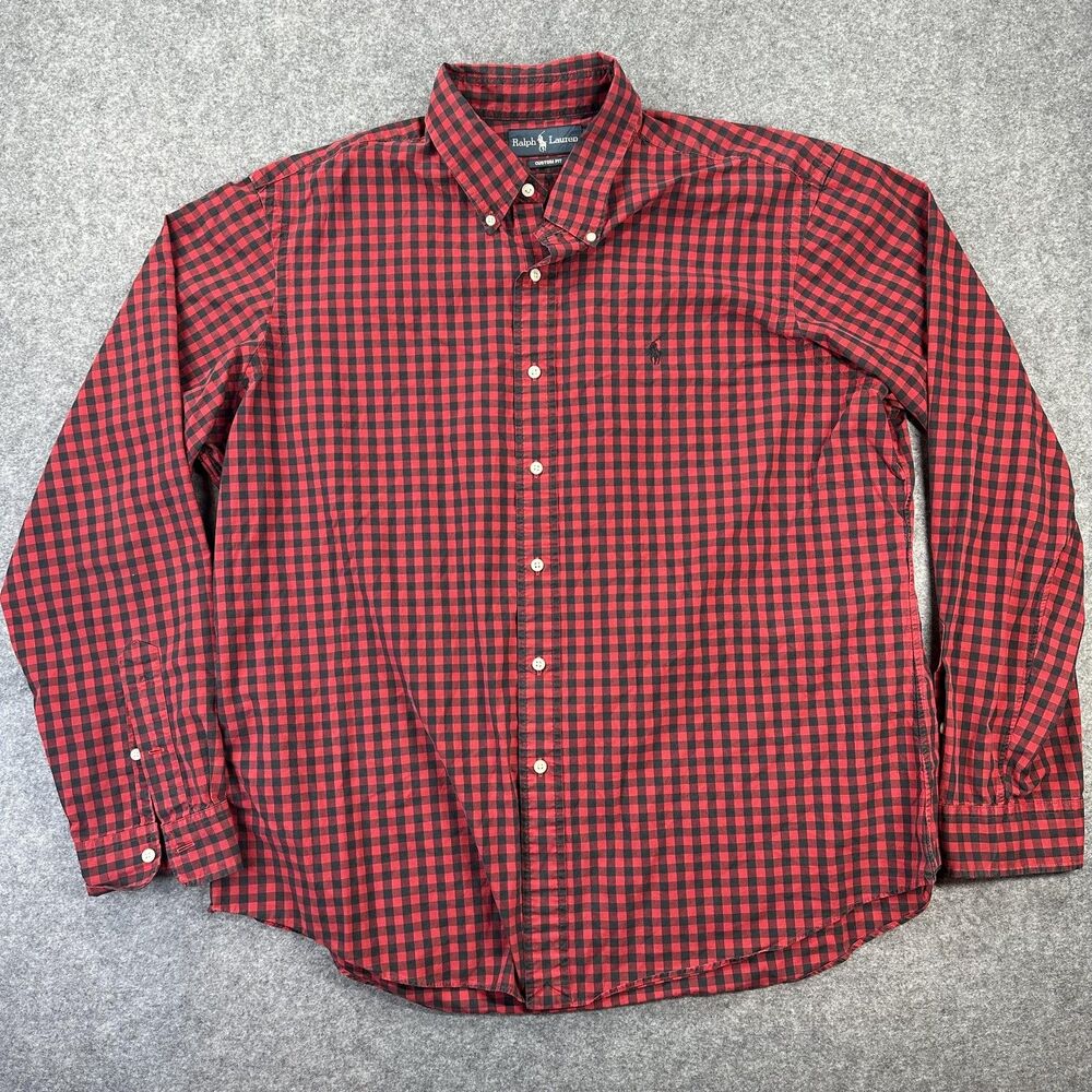 Ralph Lauren Shirt Mens 2XL Red Black Check Custom Fit Long Sleeve Button Down